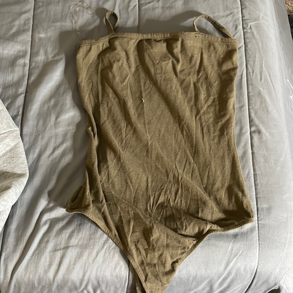 Army green straight necklined bodysuit